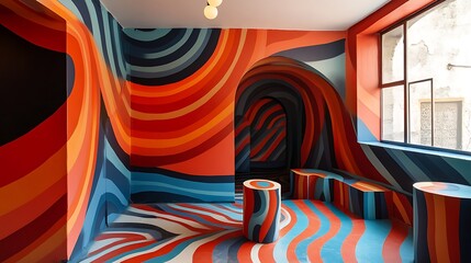Abstract Room Design With Colorful Swirling Walls