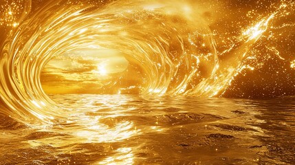 Golden Natural Landscape with Waves and Sunset Reflections