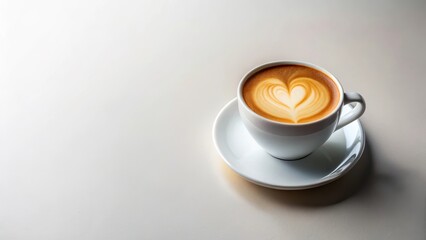 Aromatic Latte Art Heart-Shaped Foam in a White Cup on a Saucer