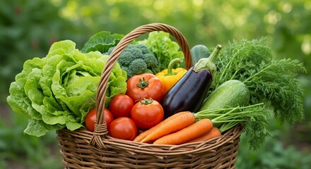 Fresh vegetable basket with garden produce