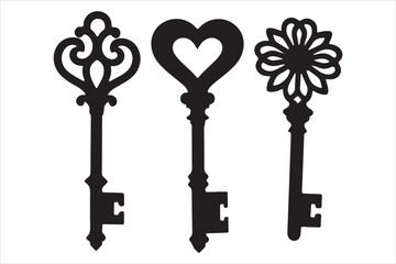 Vintage Heart Skeleton Keys Clipart