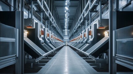 Obraz premium Industrial Factory Interior With Automated Conveyor System