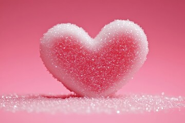 Fototapeta premium Sparkling heart shaped candy sitting on a pink surface