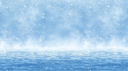 Tranquil Winter Scene with Gentle Snowfall over Blue Water Reflection