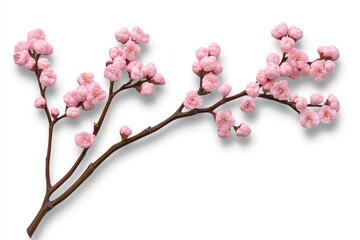 Obraz premium Pink Cherry Blossom Branch on White