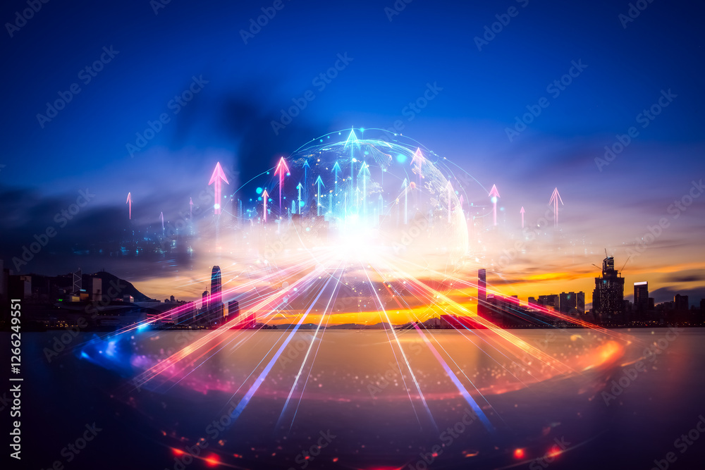 Aufkleber hong kong double exposure concept image showing upward growth and direction with vibrant arrows and 