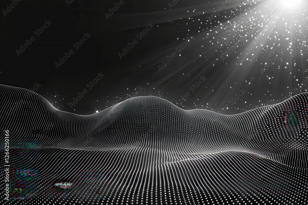 Poster Abstract Black and White Landscape with Light Rays and Dots