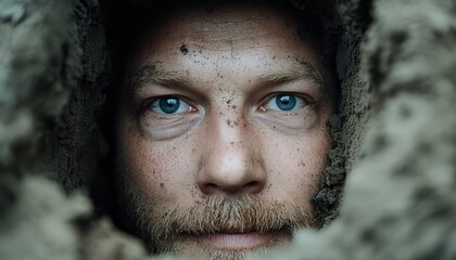 Man's Face Partially Buried in Sand