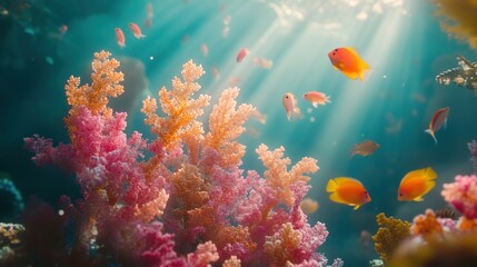 Vibrant Coral Reef With Colorful Fish Swimming