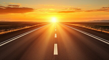 Obraz premium Scenic Open Road with Dramatic Sunset Over Golden Horizon