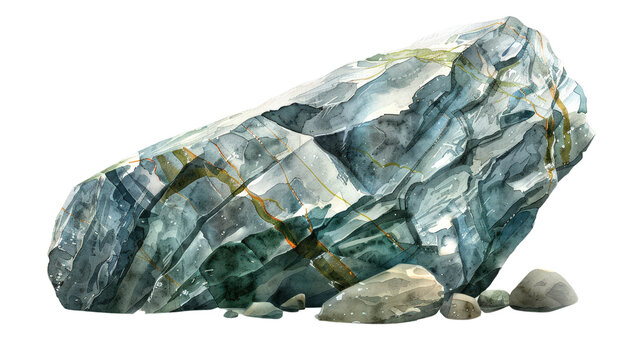 Watercolor Illustration of a Rough Schist Rock in a Minimal 3D Design Style for Abstract Landscape Inspiration