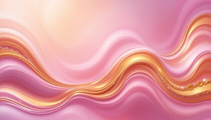 Obraz premium Iridescent waves of light with gold accents in a delicate pink palette