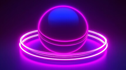 Neon Sphere with Bright Rings in Vibrant Purple and Blue Glow