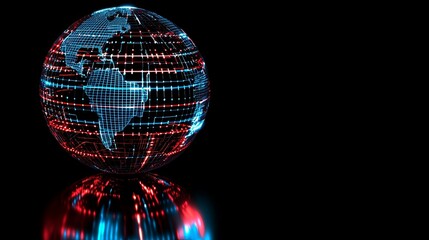 Futuristic Digital Globe with Blue and Red Light Effects on Black