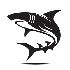 Stylized shark leaping graphic.