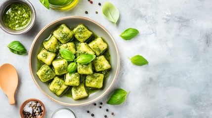 Pesto gnocchi, basil, kitchen, food