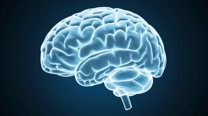 Glowing Blue Human Brain Digital Rendering