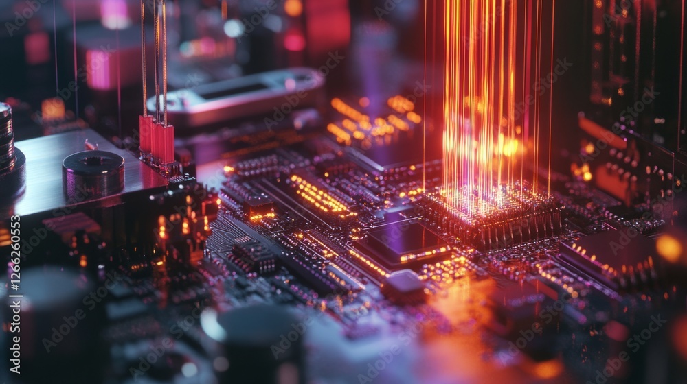Fototapete Quantum computing visualization with streams of light representing data analysis and high-speed computations in AI systems