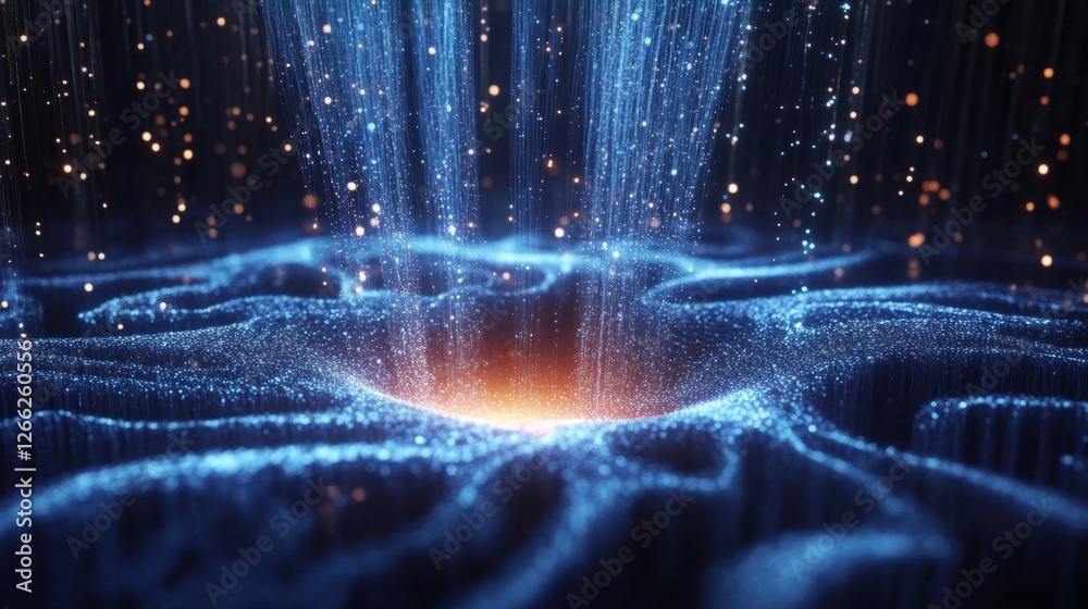 Fototapete Quantum computing visualization with streams of light representing data analysis and high-speed computations in AI systems