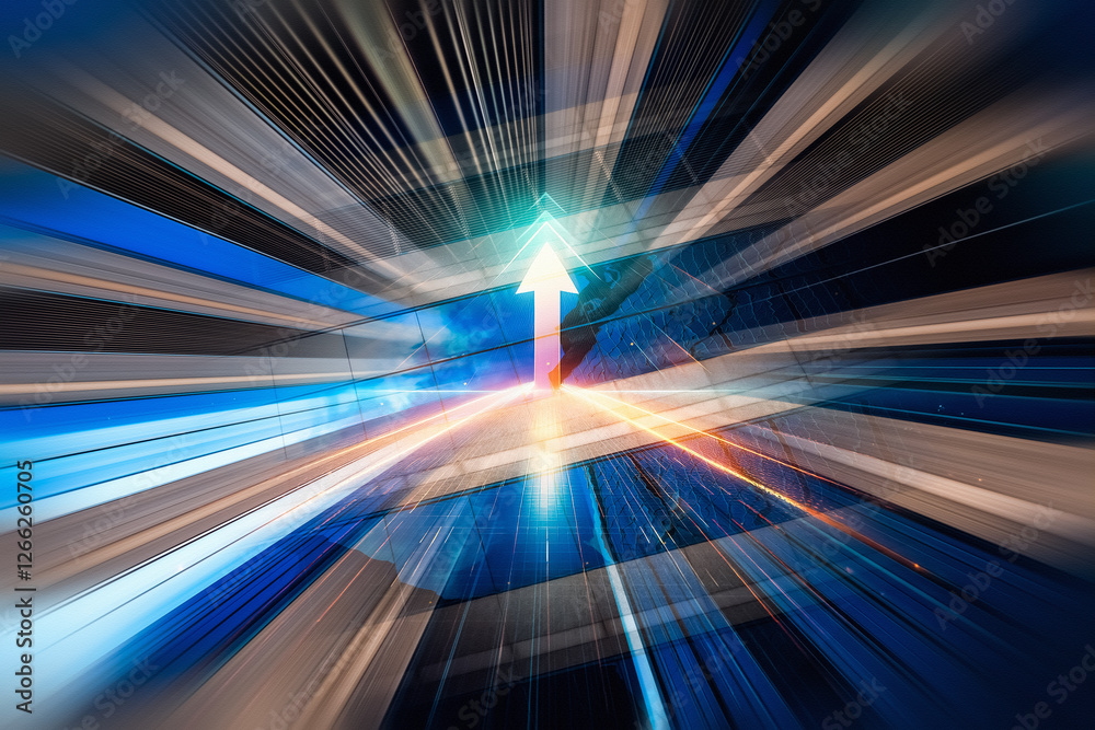Leinwandbilder Concept: Business growth in Hong Kong. An arrow streaks forward with motion blur effect, symbolizing fast progress and direction in a dynamic environment.