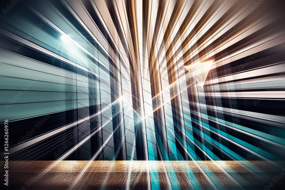 Poster Futuristic business concept in Hong Kong. Abstract motion blur of modern architecture with dynamic perspective lines and building facade.