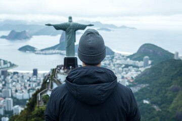 Man wearing a black jacket, solo travel concept