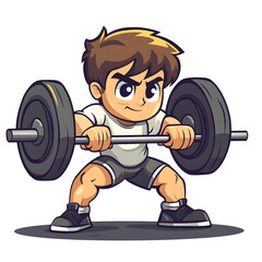 Strong Boy Weightlifting Cartoon Illustration