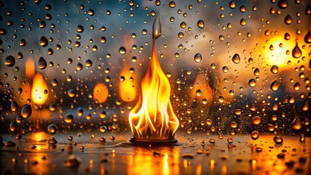 Eternal Flame Viewed Through Rain-Covered Glass, a Serene and Evocative Image of Remembrance and Reflection