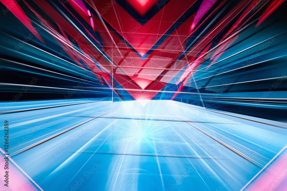 Aufkleber Abstract business concept for Hong Kong. Dynamic blue and red lines create a sense of motion and futuristic vision in an urban setting.