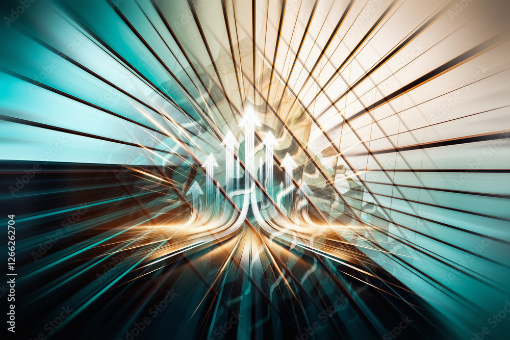 Aufkleber Abstract business concept in Hong Kong. Dynamic converging lines suggest growth and movement. Teal, gold, and white color palette. Visual idea.