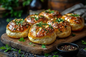 Golden-brown garlic knots, herbs sprinkled. Perfect for food blogs, recipes, or restaurant menus.