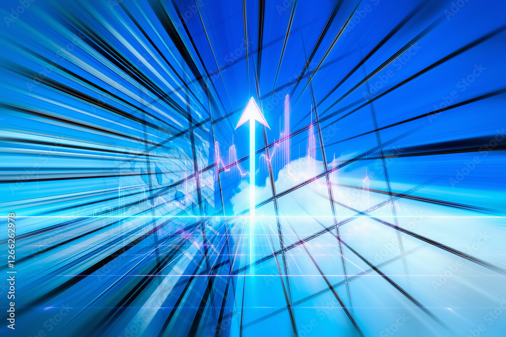Fototapete abstract concept of business growth in hong kong. a bright arrow points upwards, symbolizing progres