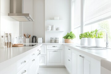 Bright white kitchen with modern design.
