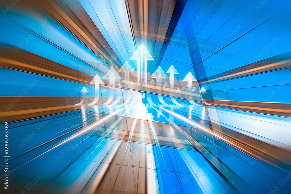 Poster dynamic motion blur and upward arrows illustrate a business concept in hong kong. it represents ambi