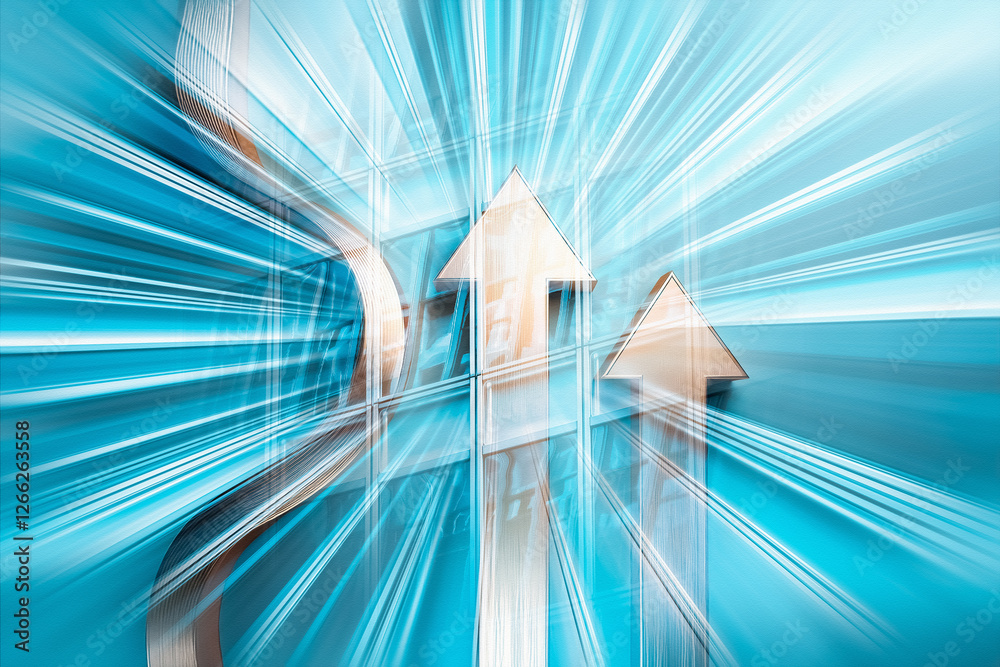 Aufkleber Abstract business concept for Hong Kong, showing upward arrows and motion blur to represent fast progress and growth in a dynamic environment.