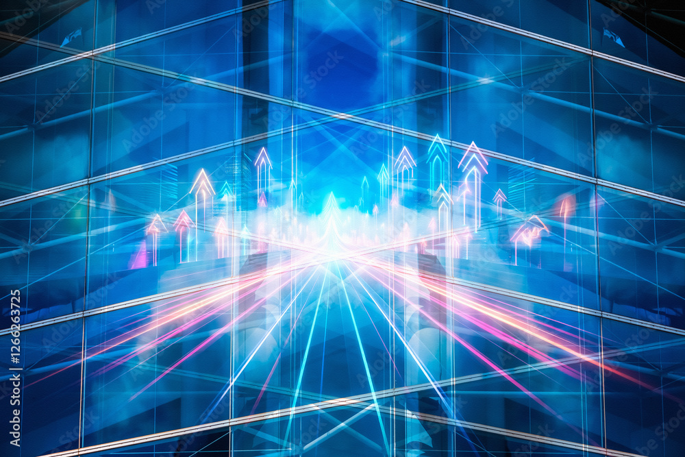Aufkleber hong kong business concept. futuristic cityscape with upward arrows and light trails symbolizing gro