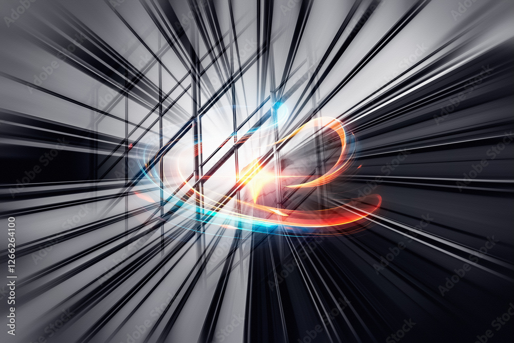 Aufkleber Dynamic concept representing Hong Kong business with radiating lines and vibrant light suggesting fast growth, innovation, and forward movement.