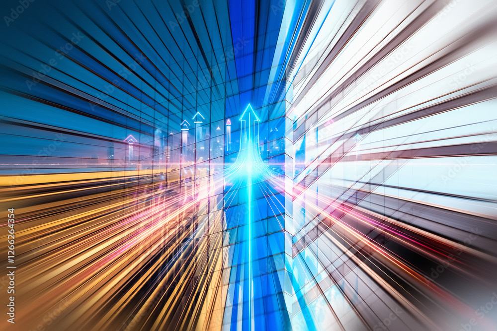 Aufkleber abstract concept of business growth in hong kong. arrows point upwards through blurred city building