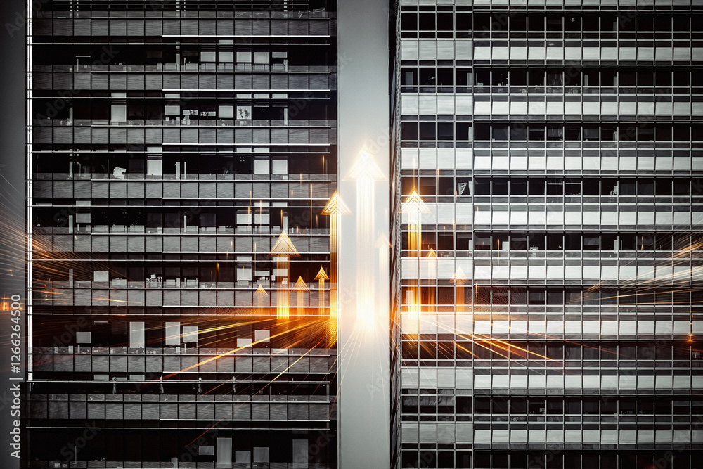 Poster abstract architecture commercial building with upward arrows
