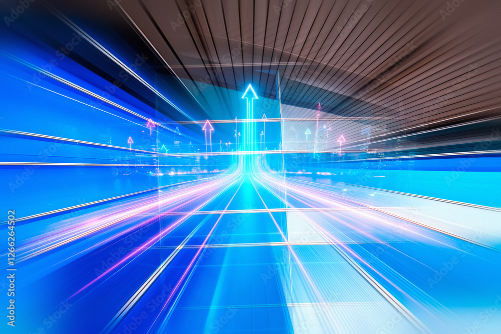 Fototapete Hong Kong business concept with upward arrows representing growth and forward motion.  A dynamic and fast-paced abstract perspective on urban financial progress.