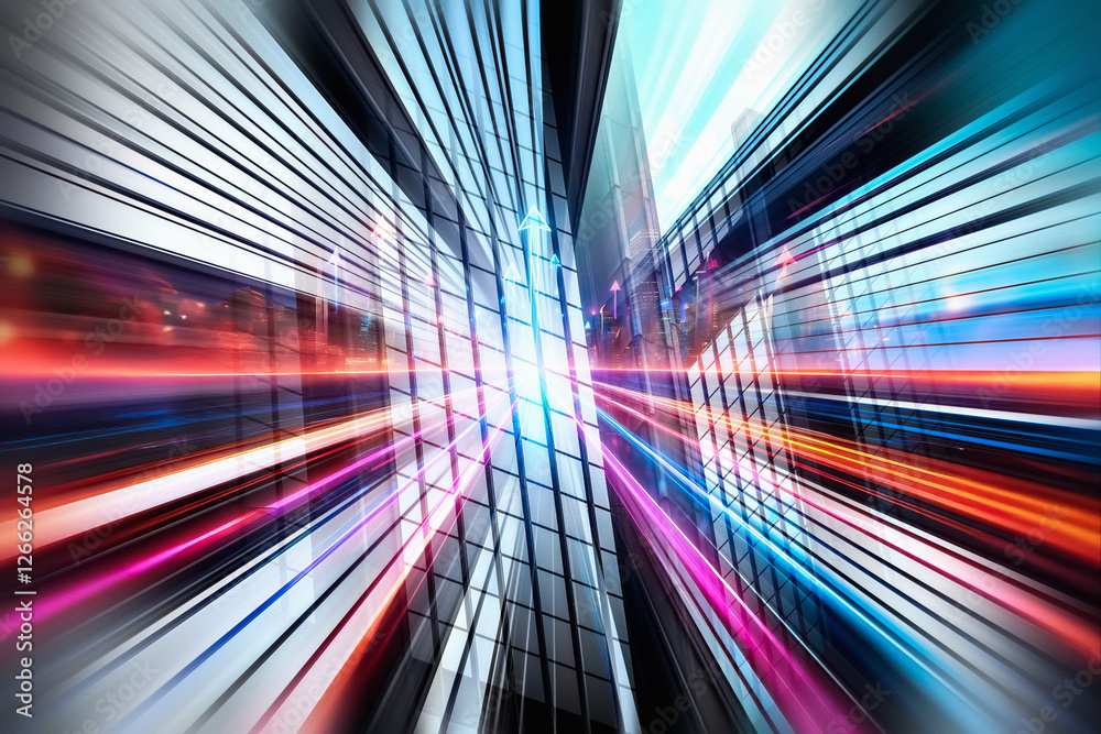 Aufkleber abstract concept of a futuristic business in hong kong. dynamic perspective of city lights and motio