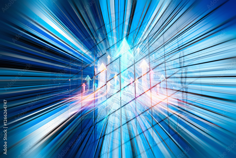Aufkleber A dynamic concept visualizing business acceleration in Hong Kong with fast moving lights and abstract urban architecture.