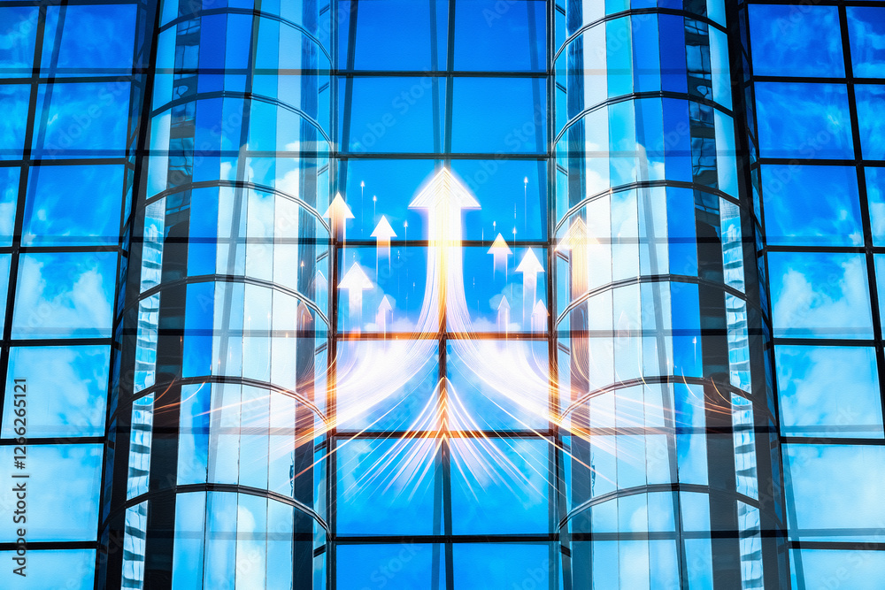 Poster hong kong business concept featuring upward arrows symbolizing growth and success overlaid on a mode