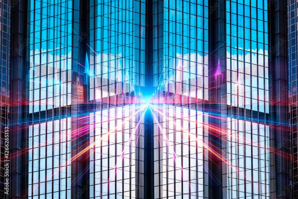 Poster modern hong kong architecture showcases a futuristic business concept with its sleek, reflective fac