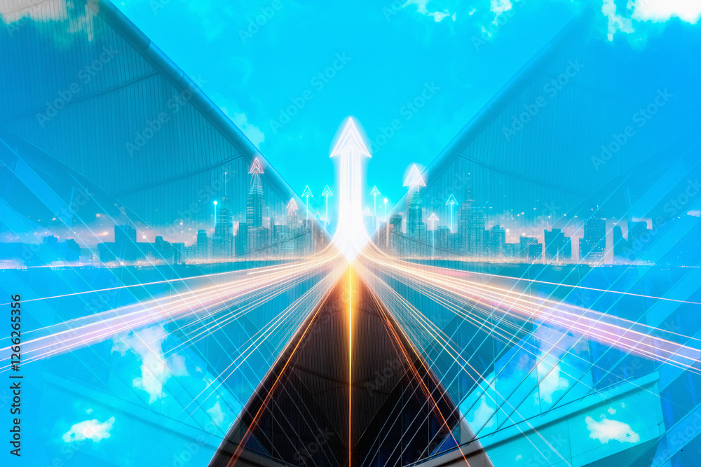 Aufkleber concept of business growth in hong kong depicted with a rising arrow over a bright cityscape. light 