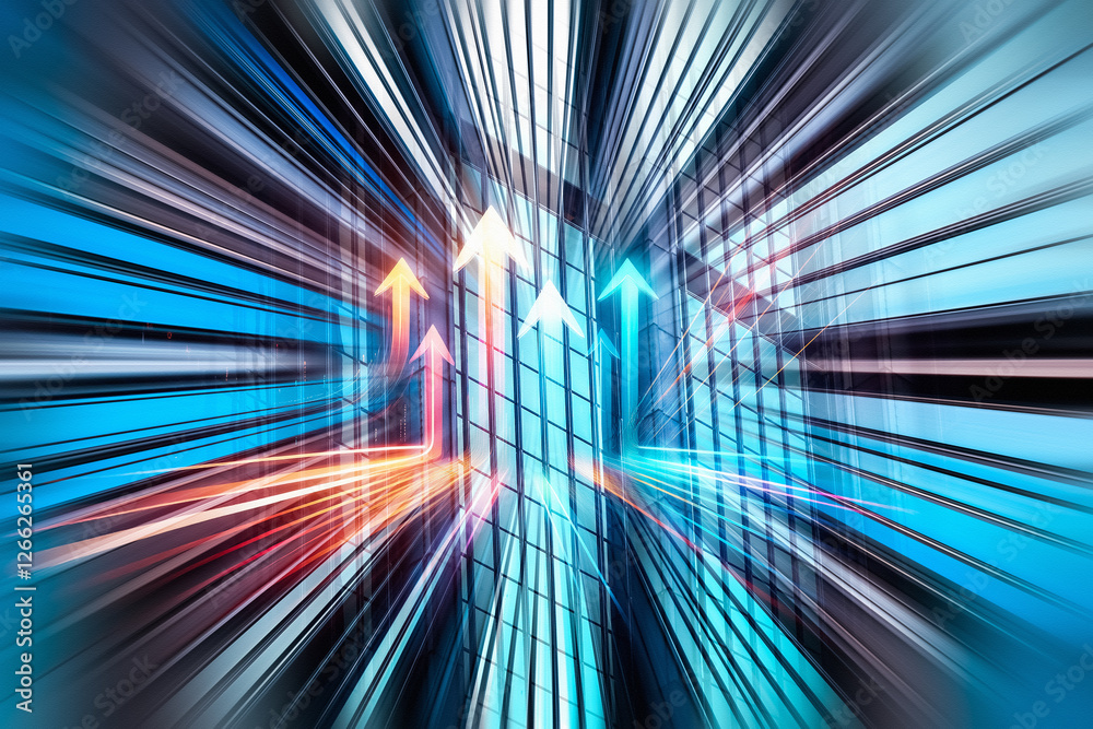 Fototapete abstract concept of business growth in hong kong with dynamic upward arrows and light streaks sugges