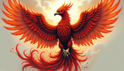 Obraz premium Fiery Phoenix Rising Bird Mythology Tattoo Design