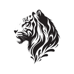 Stylized tiger head profile, black ink.