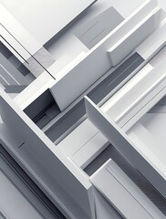 Obraz premium Futuristic abstract geometric background featuring overlapping transparent and metallic shapes in grayscale tones. Modern minimal digital design with dynamic sharp angles and depth