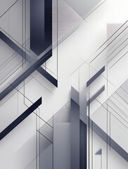 Obraz premium Futuristic abstract geometric background featuring overlapping transparent and metallic shapes in grayscale tones. Modern minimal digital design with dynamic sharp angles and depth